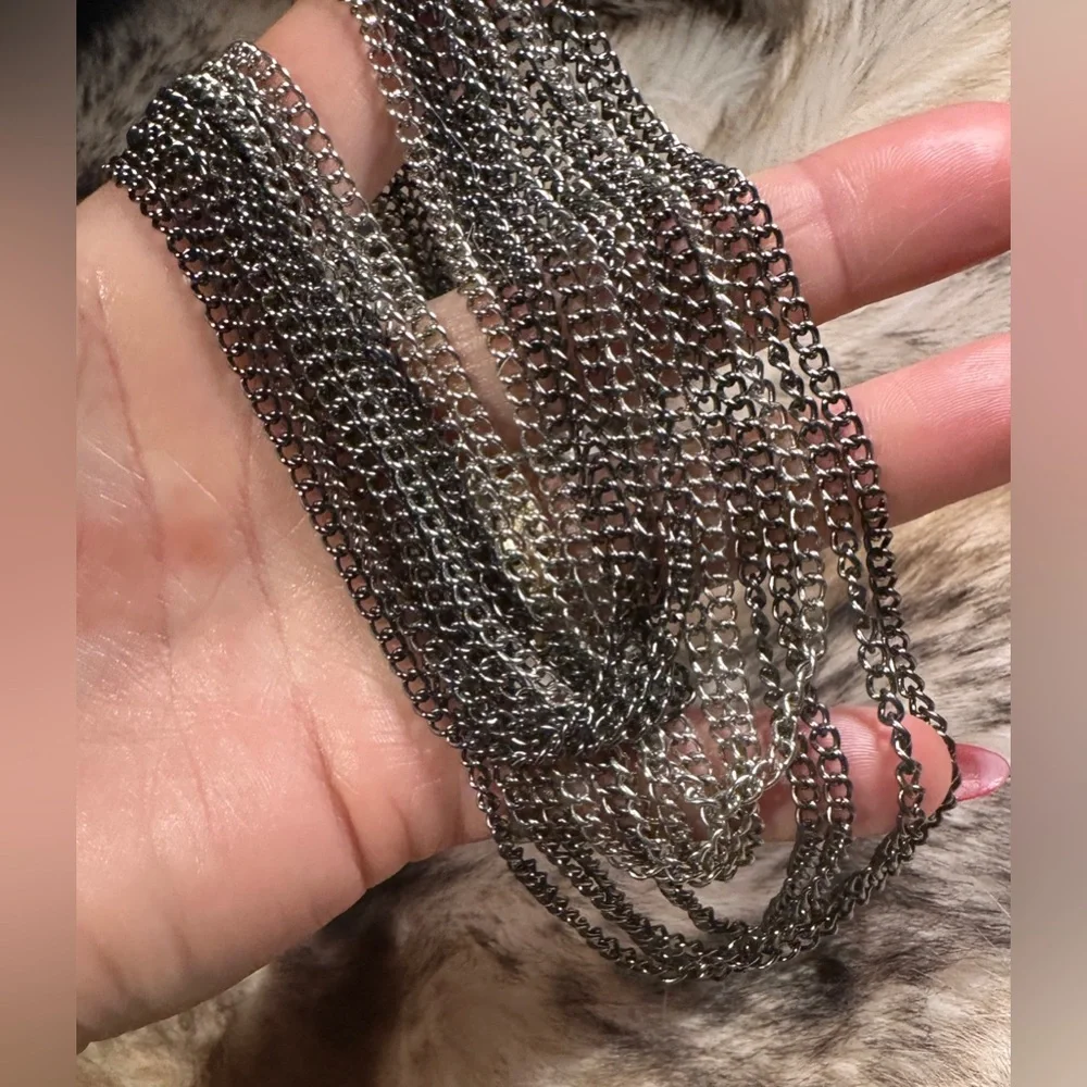 Brutalist Braided Graduating Multi-Chain Steel Nickel Necklace